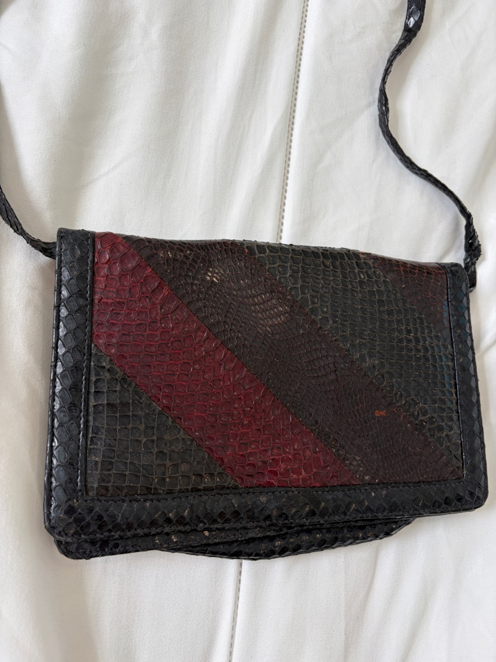 Vintage 80s snakeskin purse with a slim shoulder strap